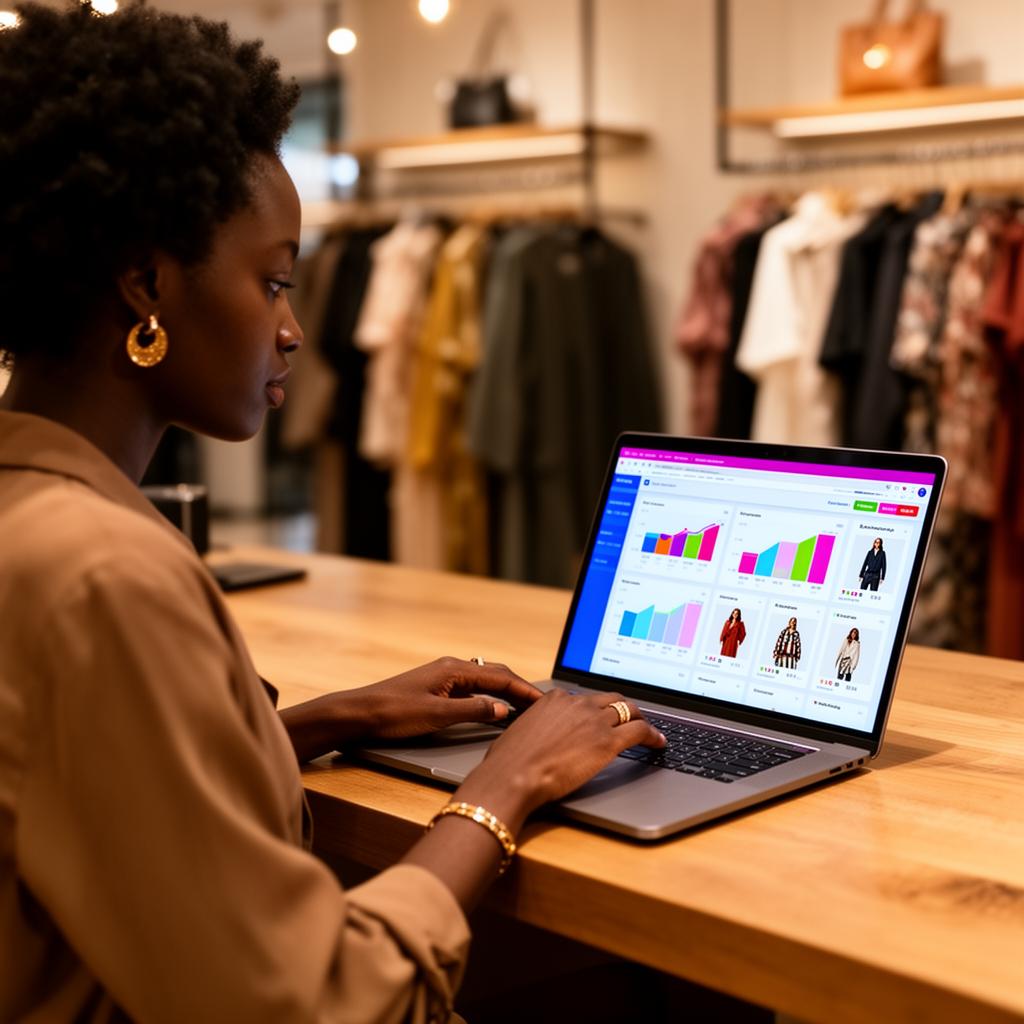 Boutique owner using SmartStore on a laptop