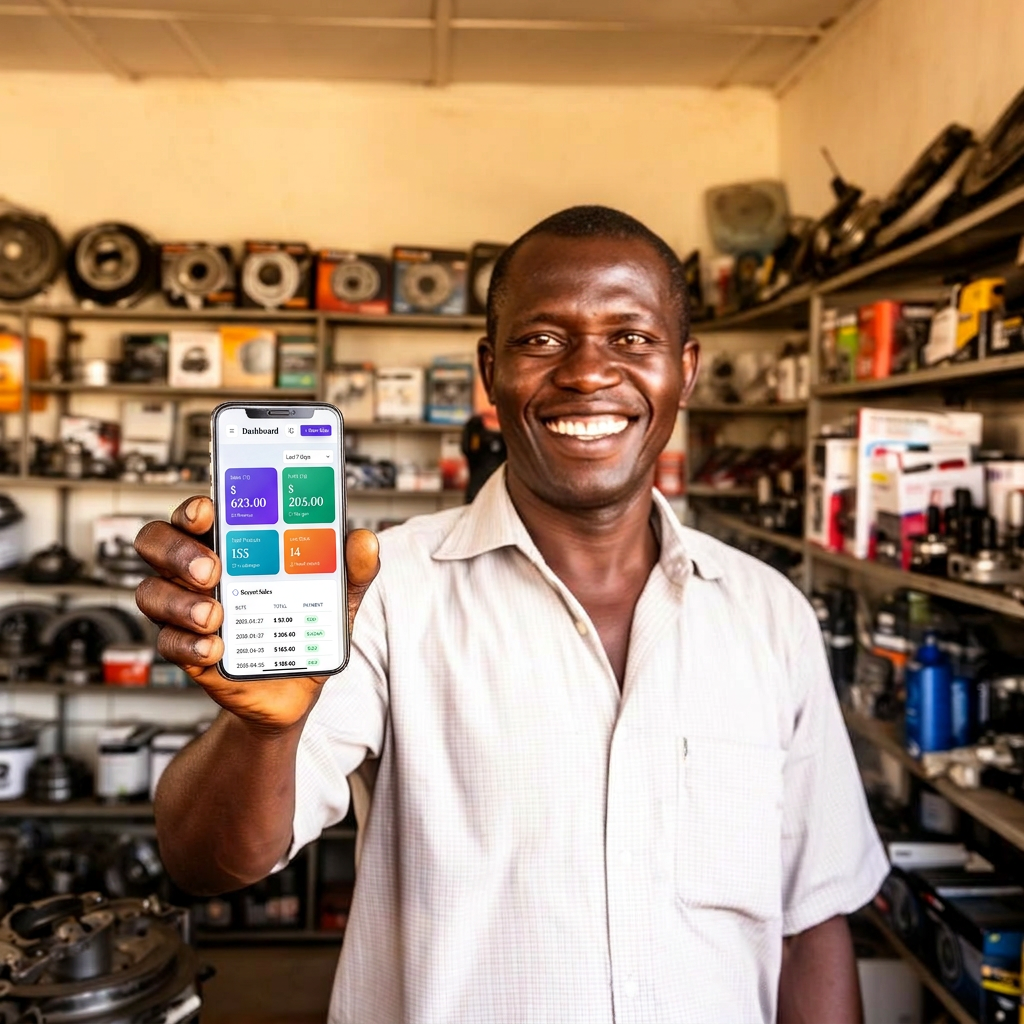 Car parts shop owner using SmartStore on a desktop