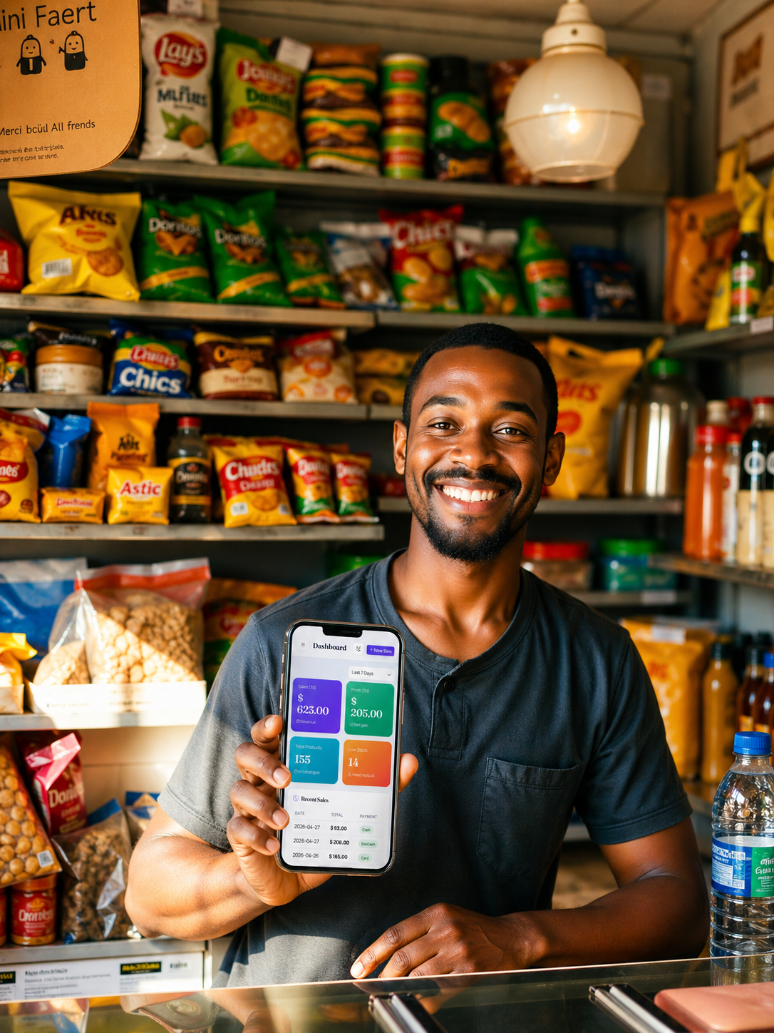 Tuckshop owner using SmartStore on a phone